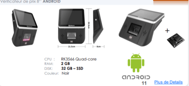  Vérificateur de prix 8‘’ ANDROID POSLUX VP8A