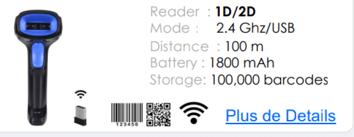 Lecteur code a barre douchette  (2.4 Ghz)  SANS fil POSLUX BR210W 