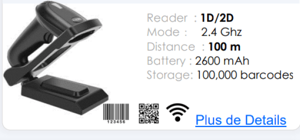 POSLUX BR580B (2.4 Ghz) Lecteur code a barre douchette SANS fil